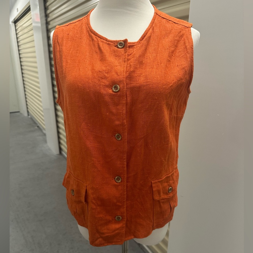 Vintage Orange Linen Button Down Vest